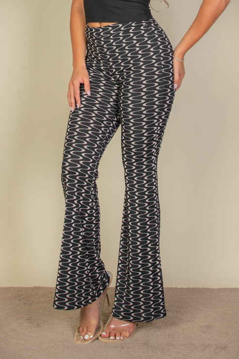 Wavy Print High Waist Flare Pants - Capella Apparel