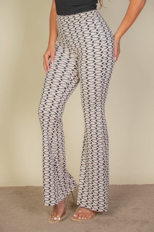 Wavy Print High Waist Flare Pants - Capella Apparel