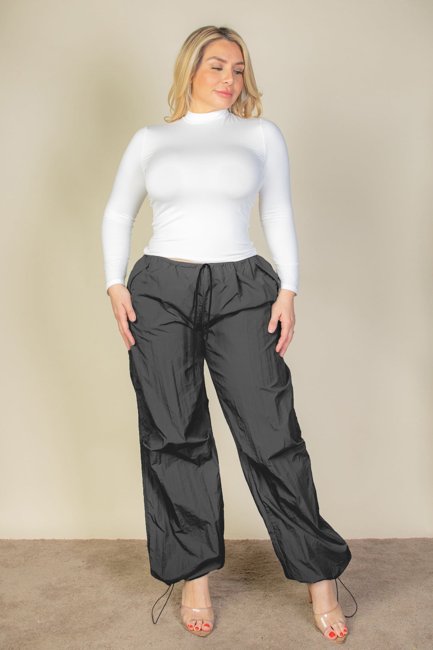 Plus Size Drawstring Waist Parachute Pants (CAPELLA) - Capella Apparel