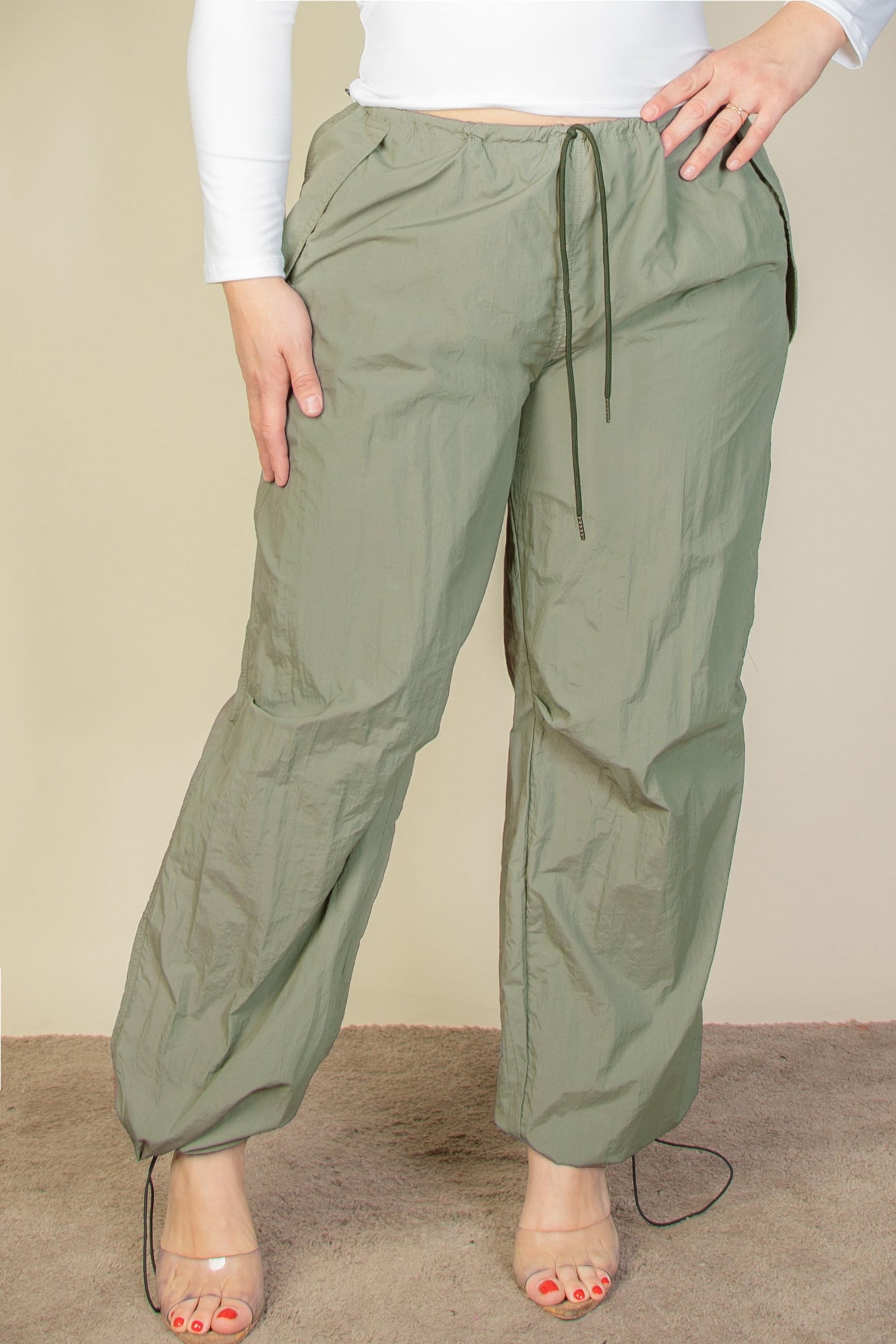 Plus Size Drawstring Waist Parachute Pants (CAPELLA) - Capella Apparel