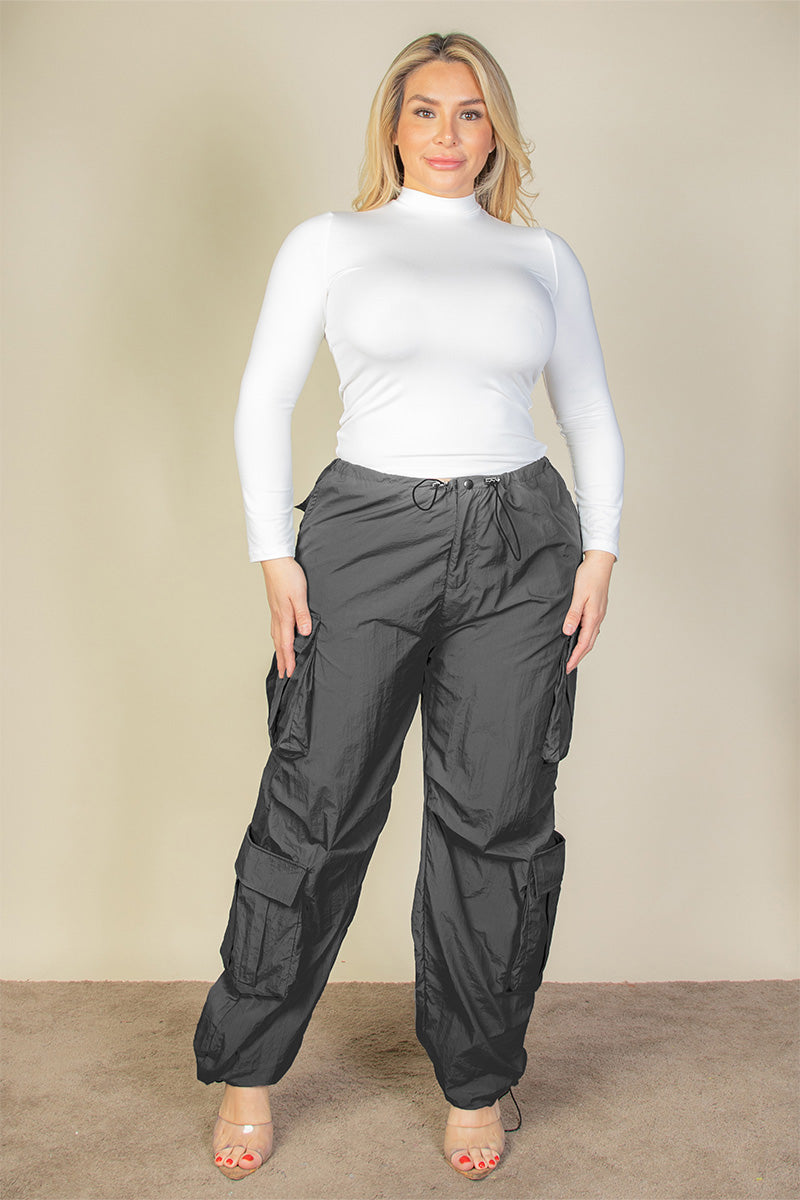 Plus Size Flap Pockets Drawstring Ruched Parachute Pants (CAPELLA) - Capella Apparel