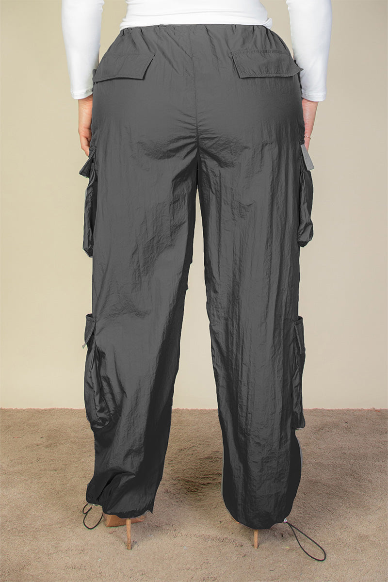 Plus Size Flap Pockets Drawstring Ruched Parachute Pants (CAPELLA) - Capella Apparel