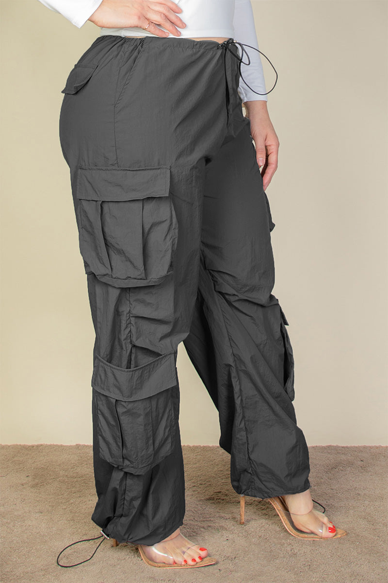 Plus Size Flap Pockets Drawstring Ruched Parachute Pants (CAPELLA) - Capella Apparel