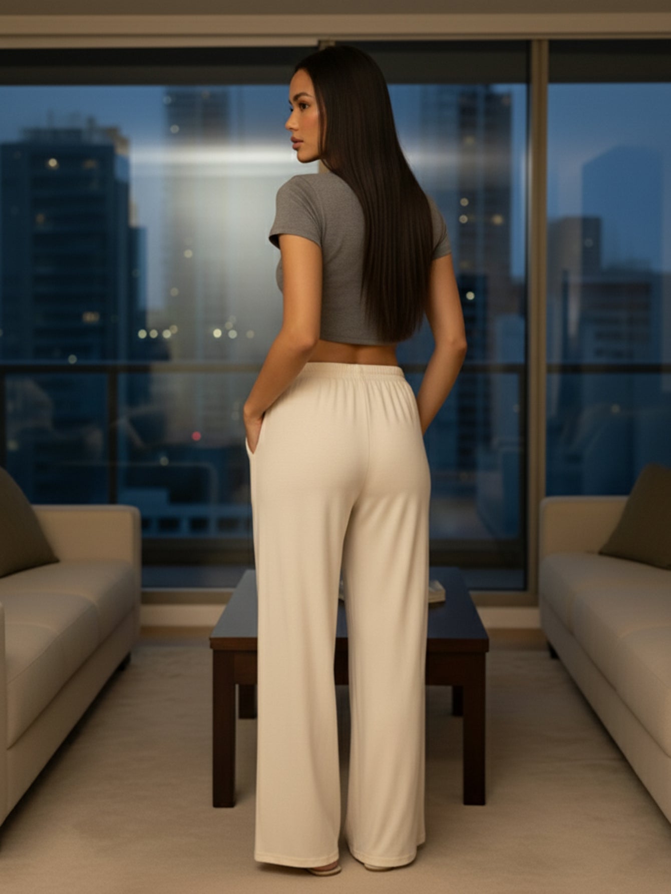 Drawstring waist wide leg minimalist pants