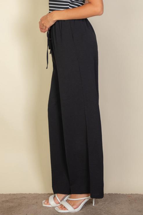 Drawstring waist wide leg minimalist pants