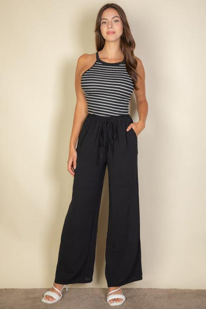 Drawstring waist wide leg minimalist pants