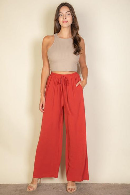 Drawstring waist wide leg minimalist pants (CAPELLA)