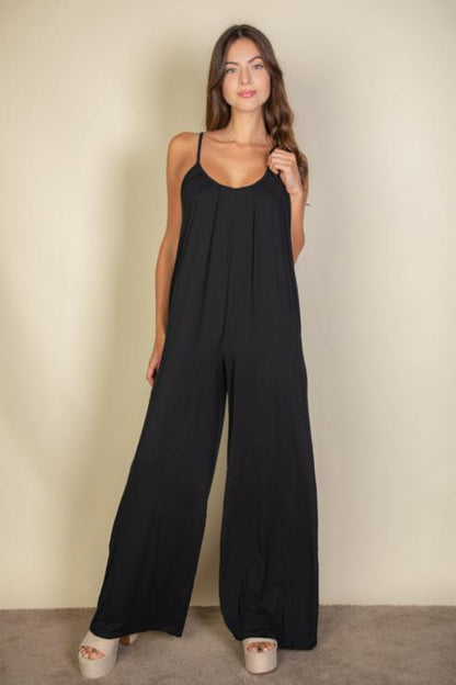 Spaghetti strap solid wide jumpsuit (CAPELLA)