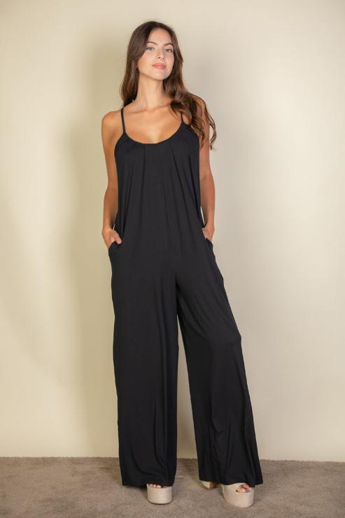 Spaghetti strap solid wide jumpsuit (CAPELLA)