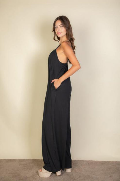 Spaghetti strap solid wide jumpsuit (CAPELLA)