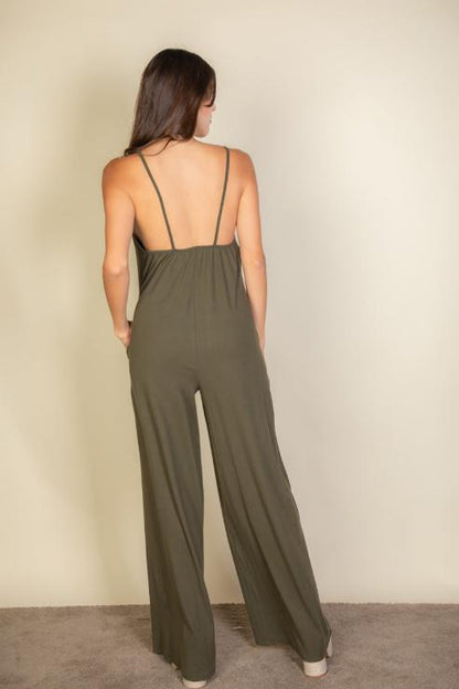 Spaghetti strap solid wide jumpsuit (CAPELLA)