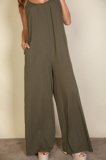 Spaghetti strap solid wide jumpsuit (CAPELLA)