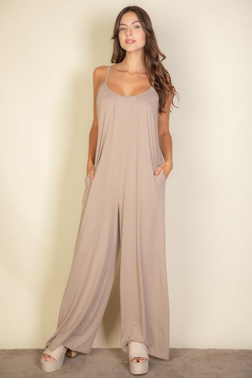 Spaghetti strap solid wide jumpsuit (CAPELLA)