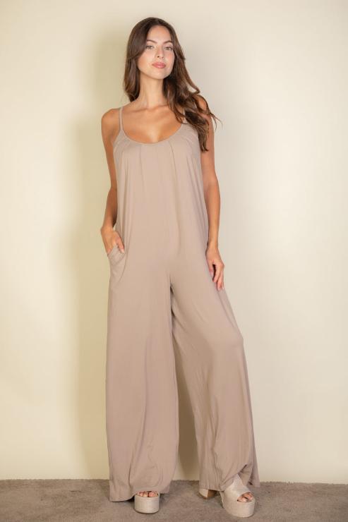 Spaghetti strap solid wide jumpsuit (CAPELLA)