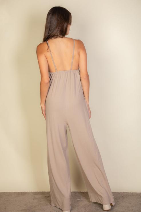 Spaghetti strap solid wide jumpsuit