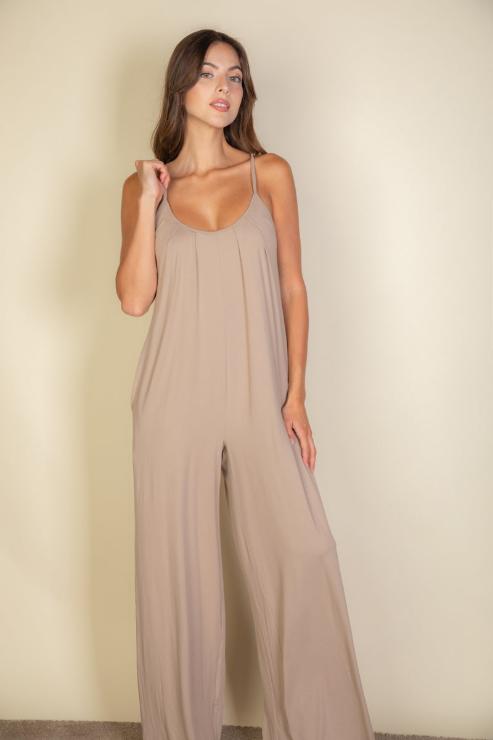 Spaghetti strap solid wide jumpsuit (CAPELLA)