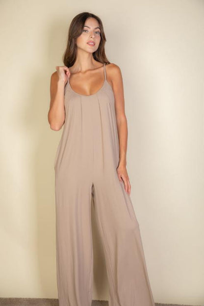 Spaghetti strap solid wide jumpsuit