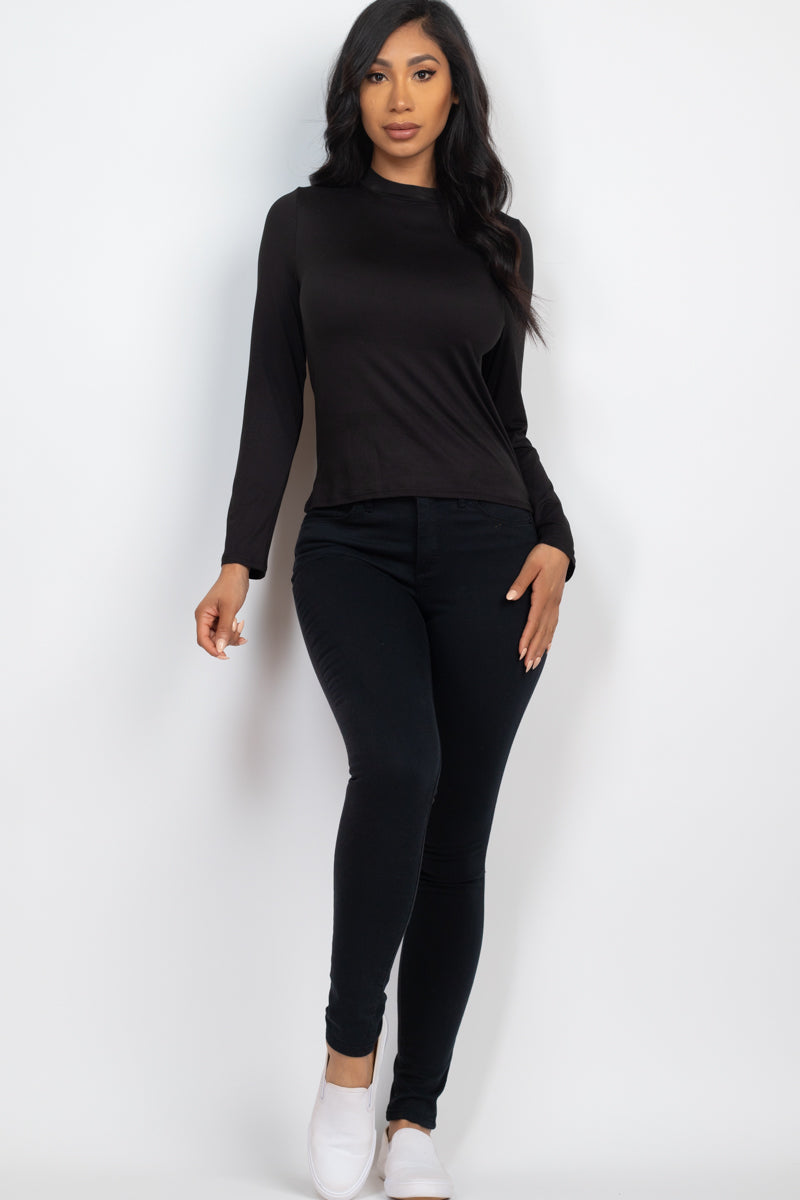 Mock Neck Solid Long Sleeve Top - Capella Apparel