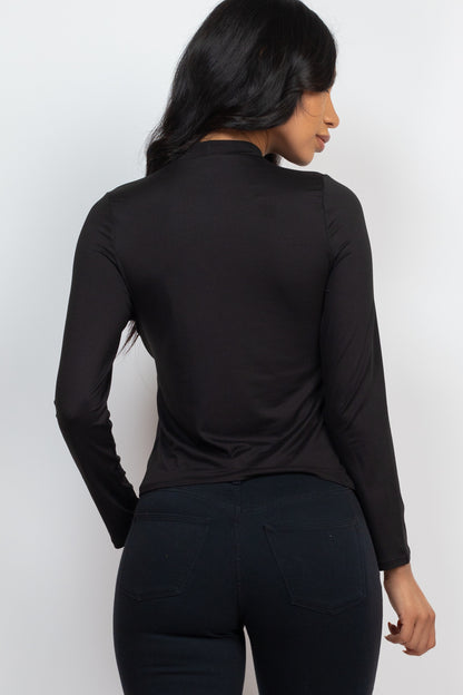 Mock Neck Solid Long Sleeve Top - Capella Apparel