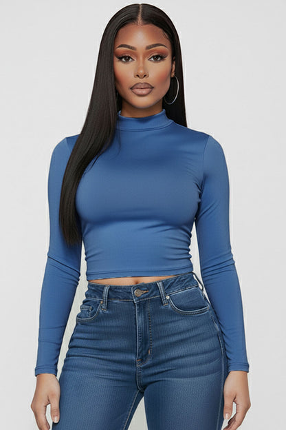 Mock Neck Solid Long Sleeve Top