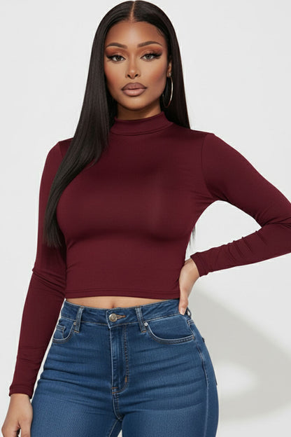 Mock Neck Solid Long Sleeve Top