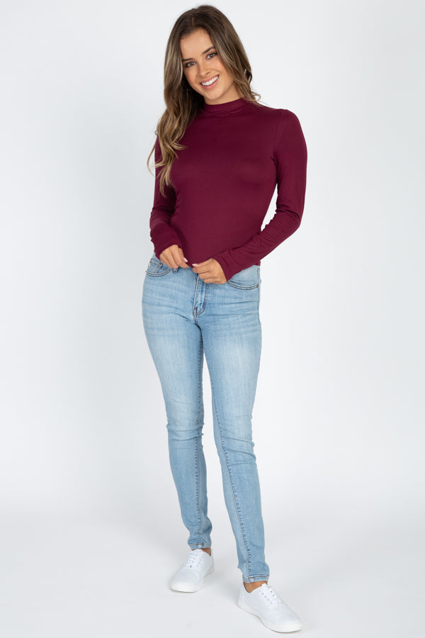 Mock Neck Solid Long Sleeve Top - Capella Apparel