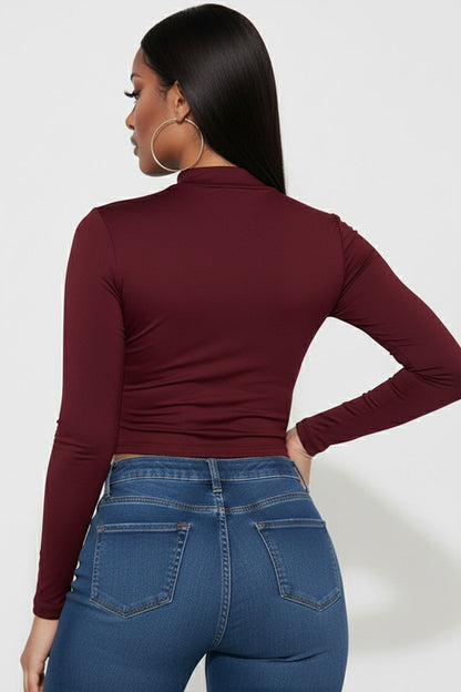 Mock Neck Solid Long Sleeve Top