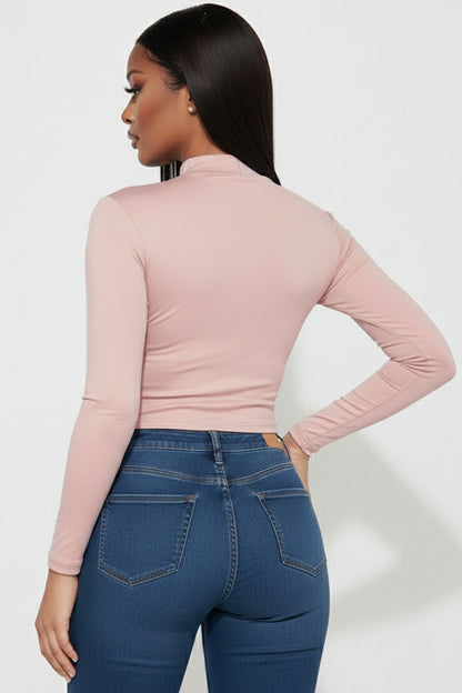 Mock Neck Solid Long Sleeve Top