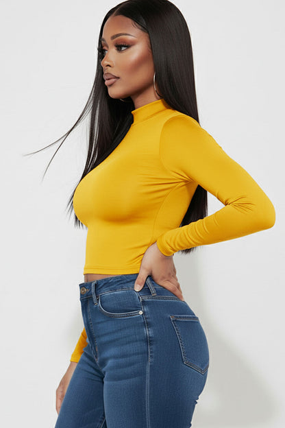 Mock Neck Solid Long Sleeve Top