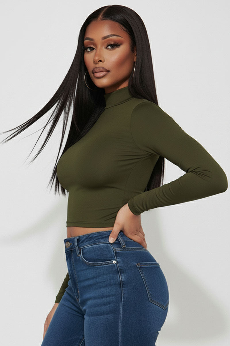 Mock Neck Solid Long Sleeve Top