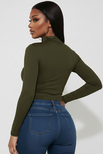 Mock Neck Solid Long Sleeve Top