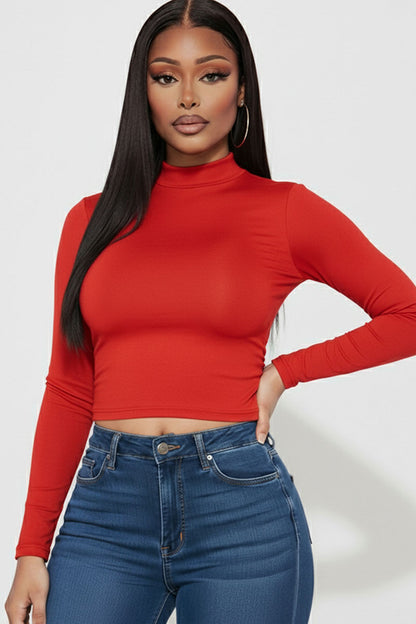 Mock Neck Solid Long Sleeve Top