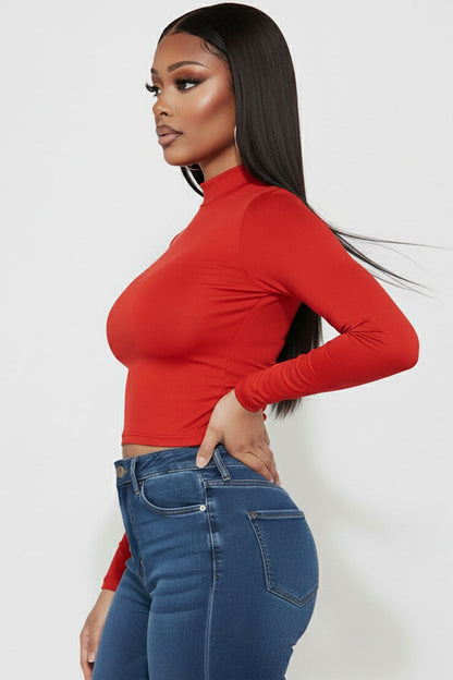 Mock Neck Solid Long Sleeve Top