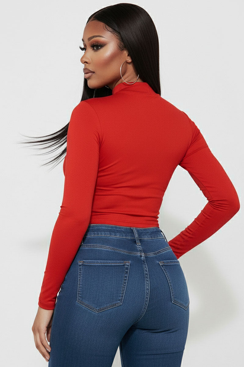 Mock Neck Solid Long Sleeve Top