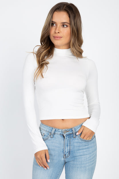 Mock Neck Solid Long Sleeve Top - Capella Apparel