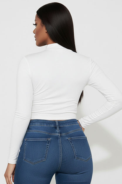 Mock Neck Solid Long Sleeve Top