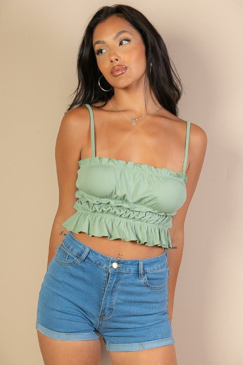 Tiered Shirred Body Crop Top - Wholesale Capella Apparel