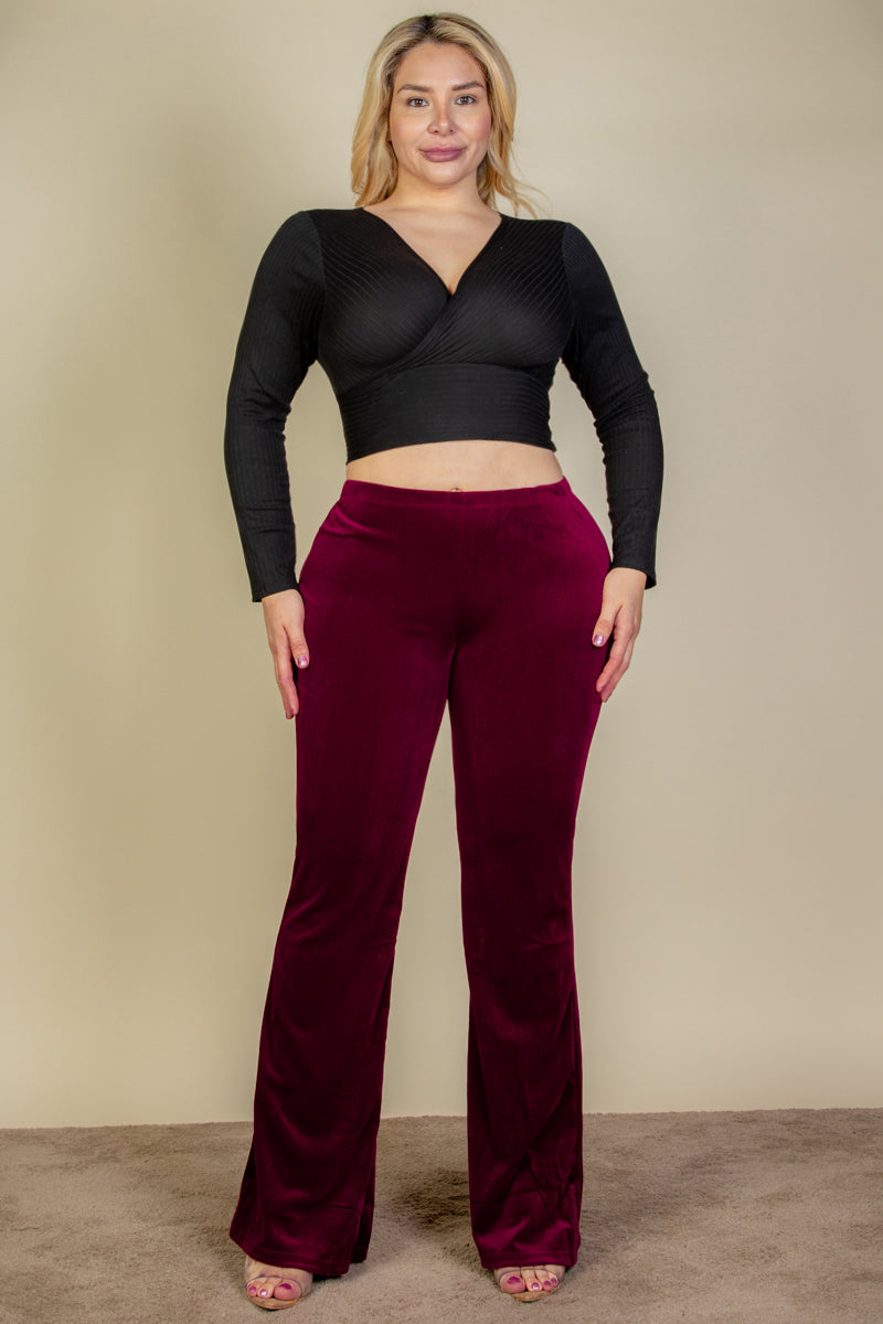 Plus Size Ribbed Wrap Front Long Sleeve Top - Capella Apparel