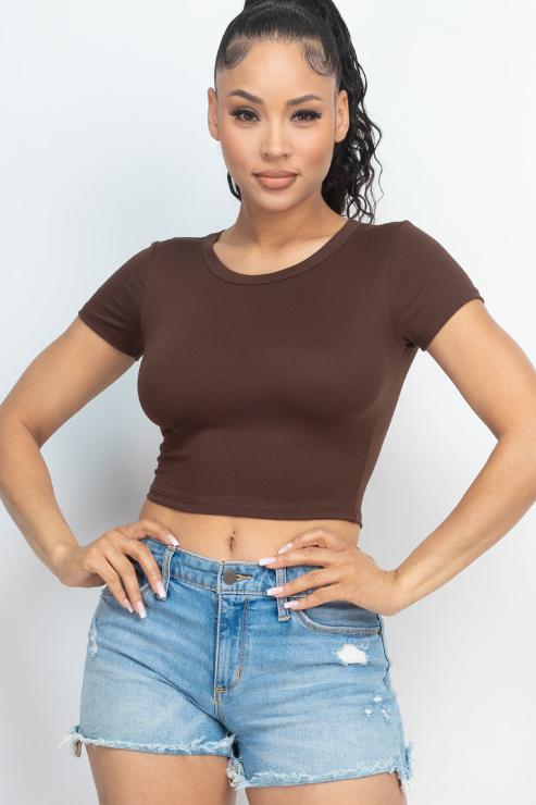 Short Sleeve Roundneck Crop Top - Wholesale Capella Apparel