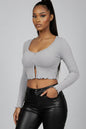 Ribbed Button Front Split Long Sleeve Top