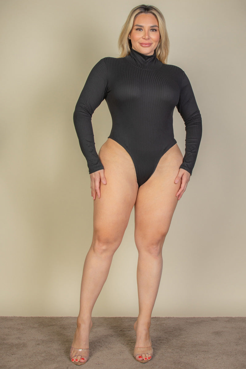 Plus Ribbed Turtle Neck Long Sleeve Bodysuit - Capella Apparel