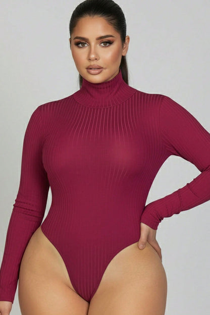 Plus Ribbed Turtle Neck Long Sleeve Bodysuit