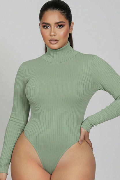 Plus Ribbed Turtle Neck Long Sleeve Bodysuit