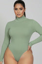 Plus Ribbed Turtle Neck Long Sleeve Bodysuit