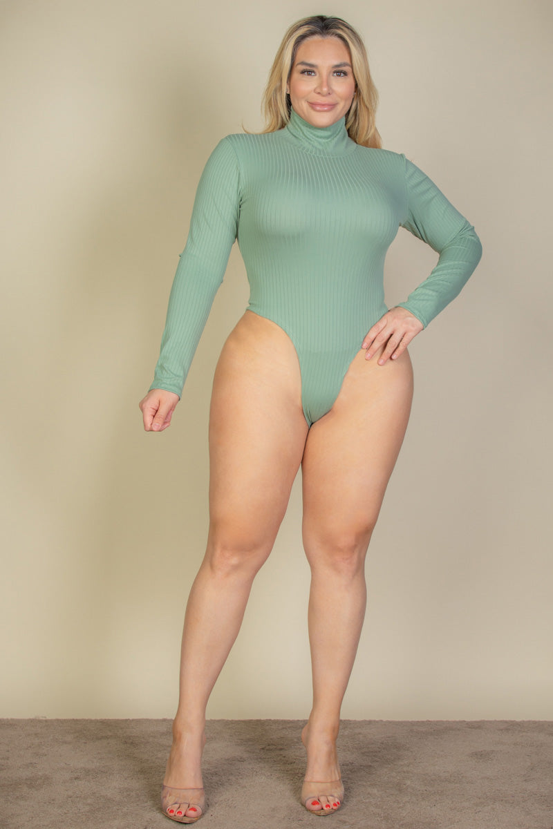 Plus Ribbed Turtle Neck Long Sleeve Bodysuit - Capella Apparel