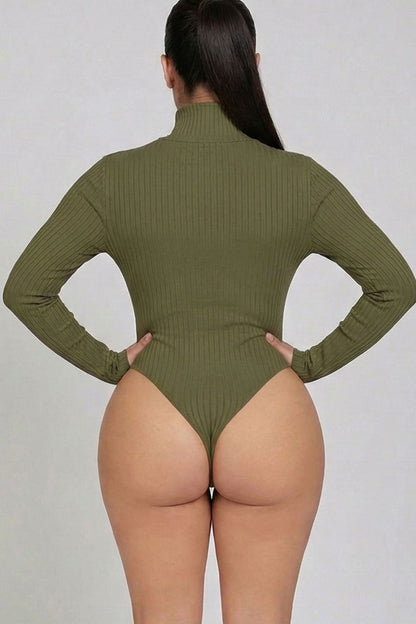 Plus Ribbed Turtle Neck Long Sleeve Bodysuit