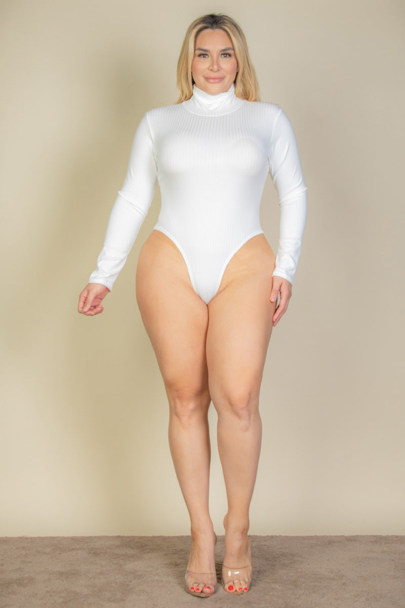 Plus Ribbed Turtle Neck Long Sleeve Bodysuit - Capella Apparel