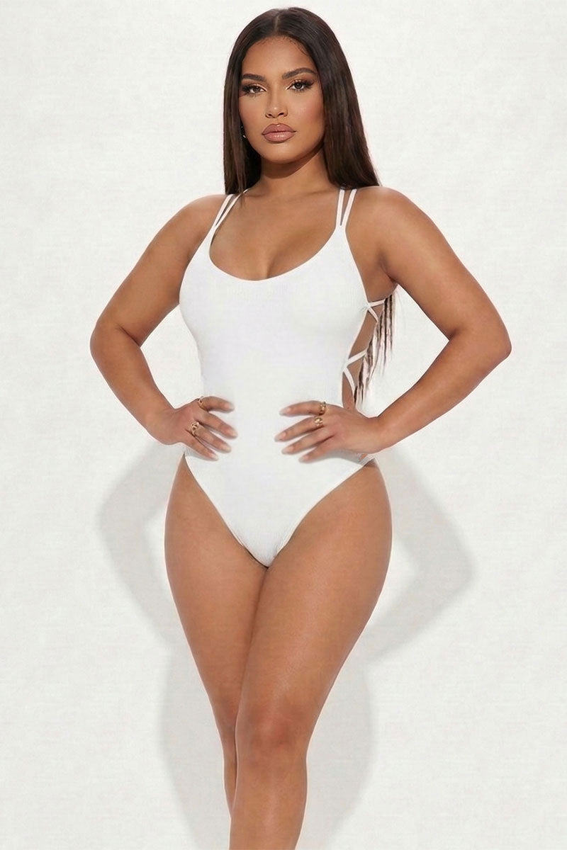 Body sexy con cuello en V y espalda cruzada de color sólido