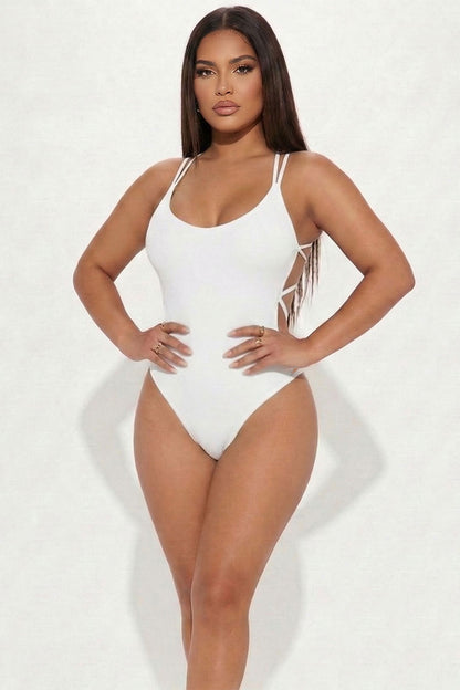 Body sexy con cuello en V y espalda cruzada de color sólido