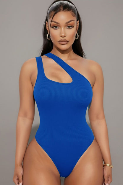 One Shoulder Cut Out Rib Knit Bodysuit